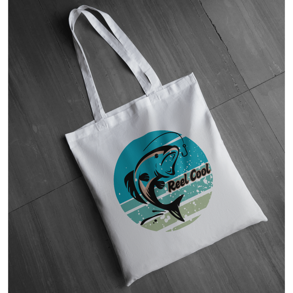 "Reel Cool" Fishing Graphic Tote | Retro Fish Jumping Design Tote | Coastal Angler Tote | LAHall Artworks