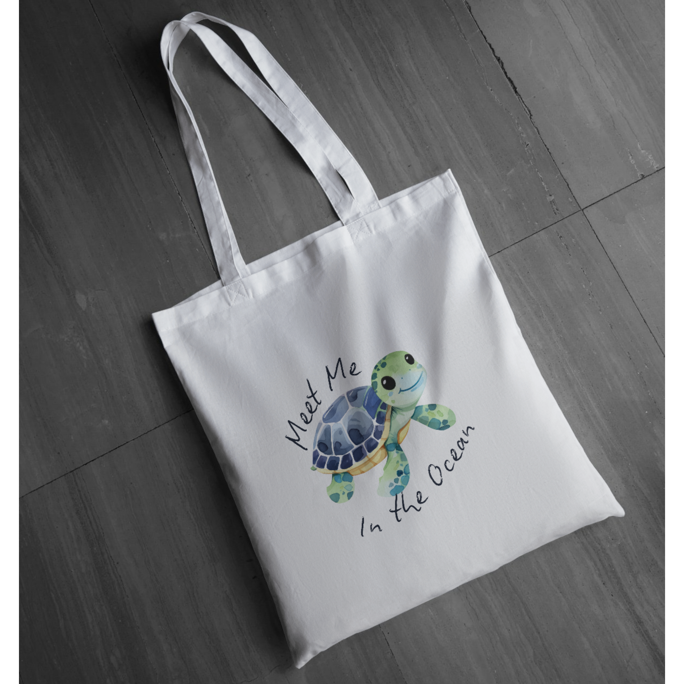 “Meet Me in the Ocean” Tote - Cute Baby Sea Turtle Graphic Tote | Ocean Lover Tote | Coastal Beach Tote | LAHall Artworks