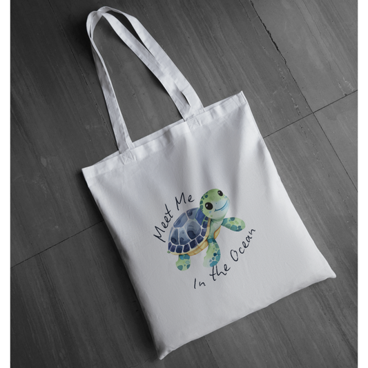 “Meet Me in the Ocean” Tote - Cute Baby Sea Turtle Graphic Tote | Ocean Lover Tote | Coastal Beach Tote | LAHall Artworks