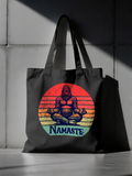 "Namaste" Bigfoot Unisex Tote | Soft Sunset Meditation Sasquatch Graphic Tote