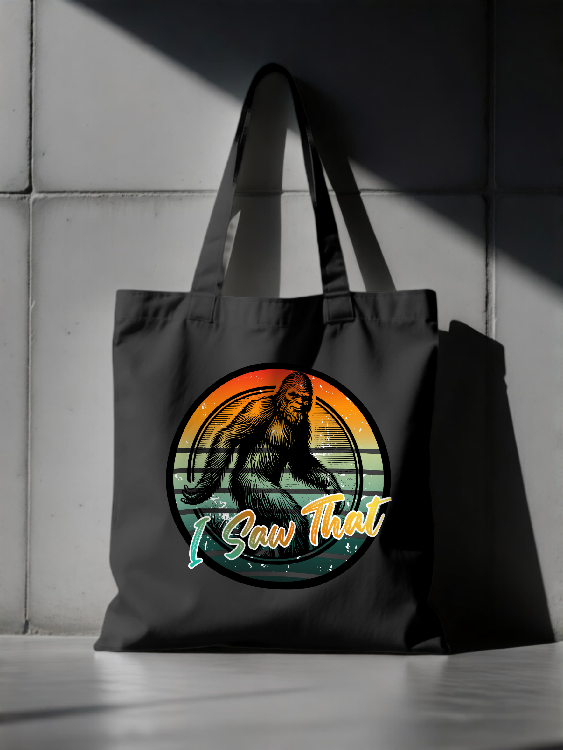 "I Saw That" Bigfoot Graphic Tote | Circular Bigfoot Design | LAHall Artworks Cryptid T-Shirt