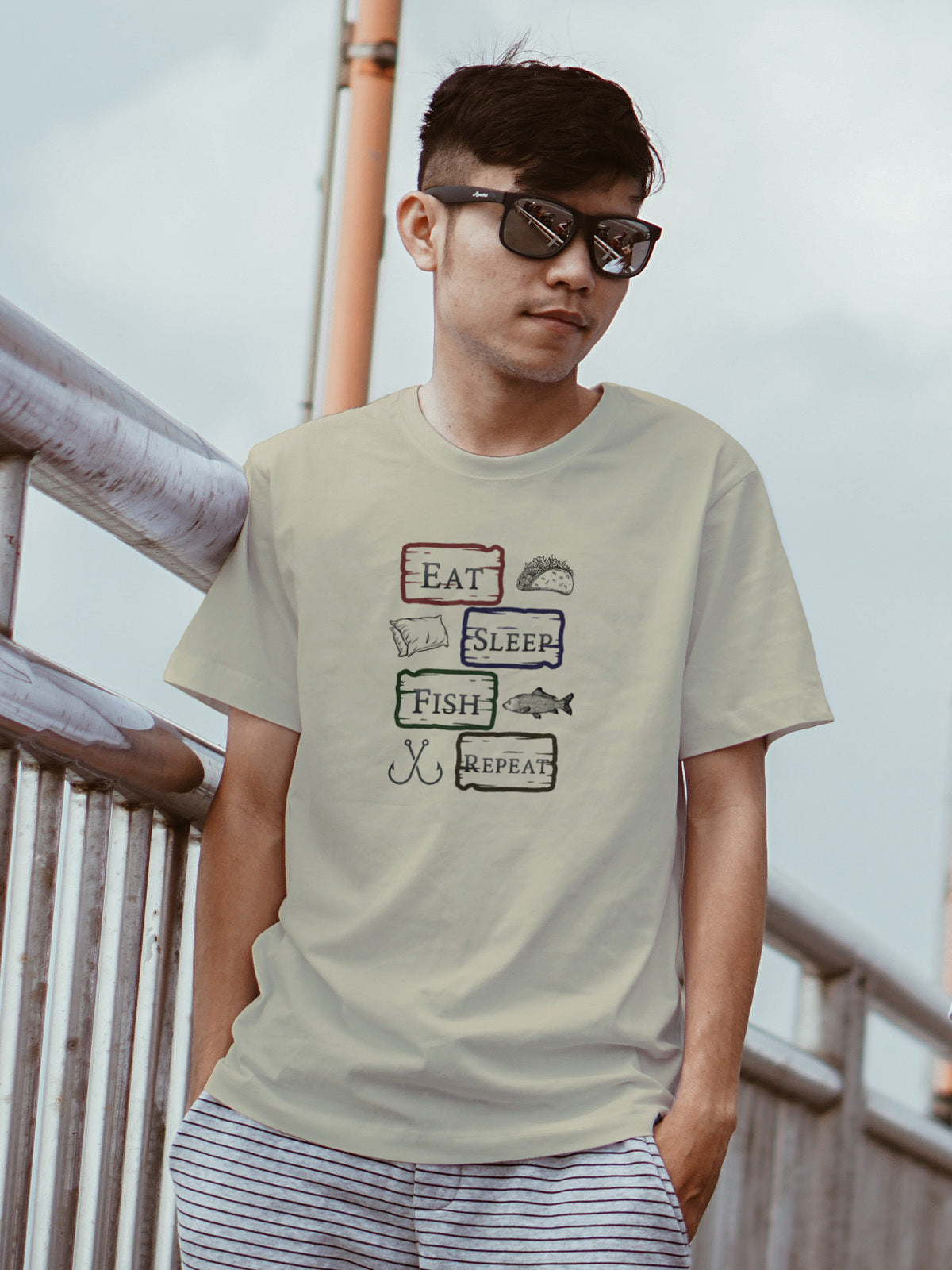 "Eat Sleep Fish Repeat" Vintage style Tee | LAHall Artworks Outdoor Fishing Shirt
