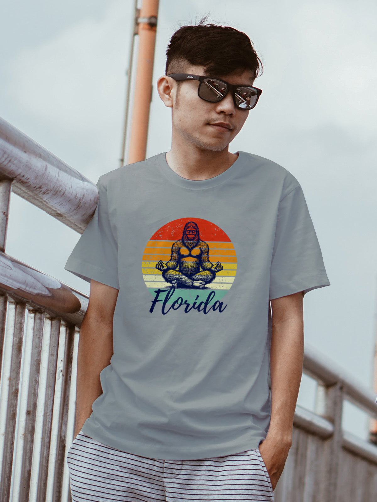 Florida Bigfoot Meditation Unisex Tee | Sunset Circle Sasquatch Graphic Shirt