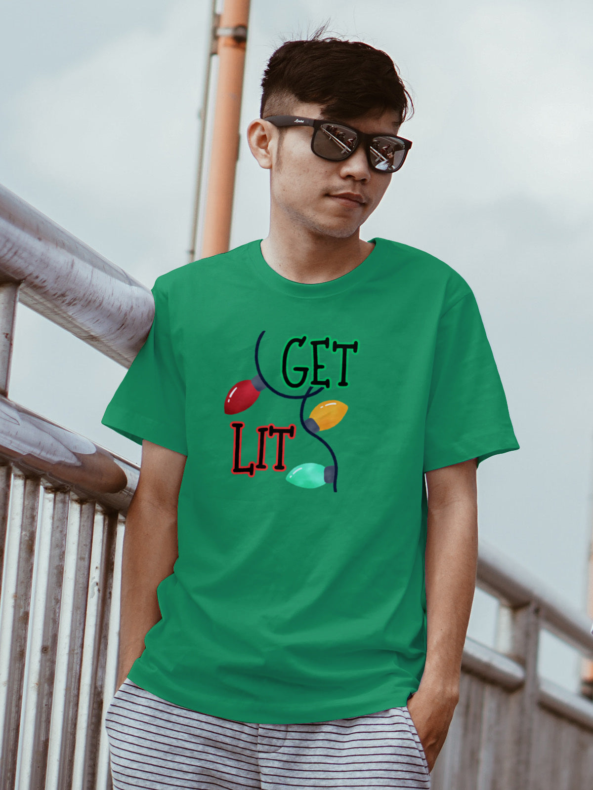 Get Lit Holiday T-Shirt – Funny Christmas Lights Unisex Tee | Festive Graphic Shirt in Black, White, or Grey