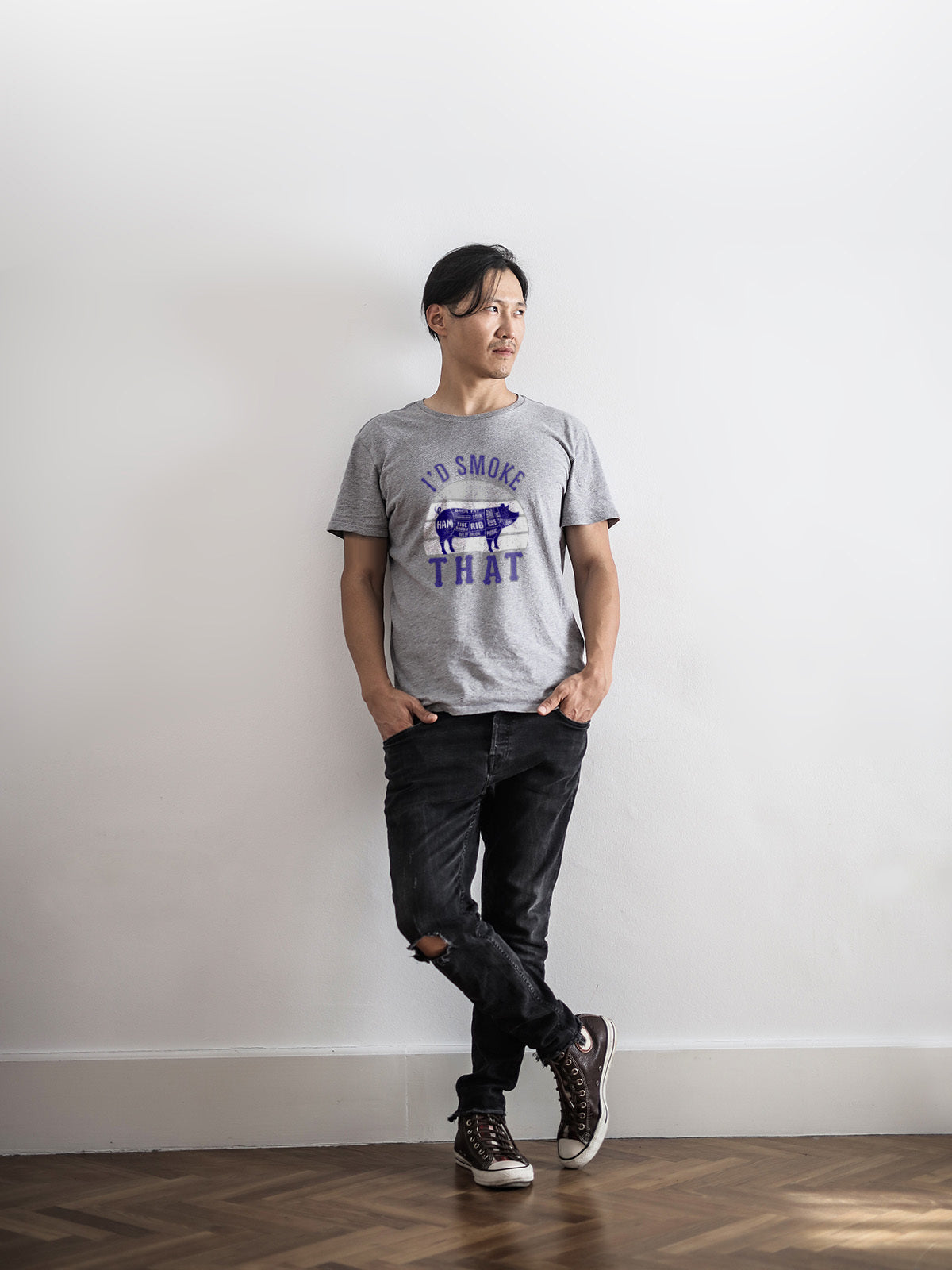 "I’d Smoke That" Pig Butcher Diagram T-Shirt | LAHall Artworks Barbecue Smoker Tee