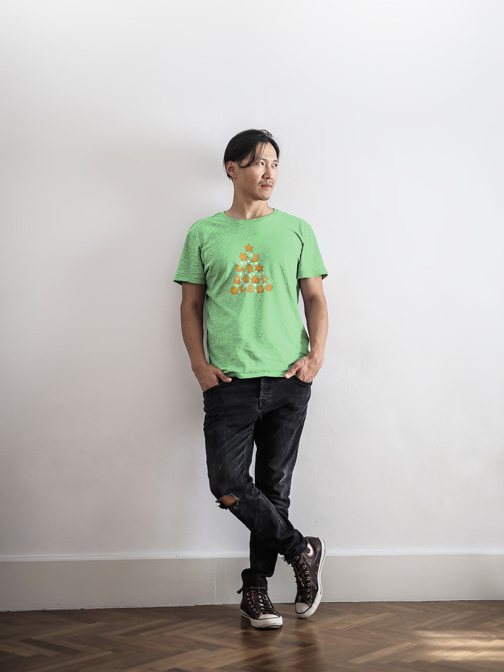 Gingerbread Cookie Christmas Tree Tee — Festive Iced Cookie Graphic Unisex Holiday Shirt | LAHall Artworks