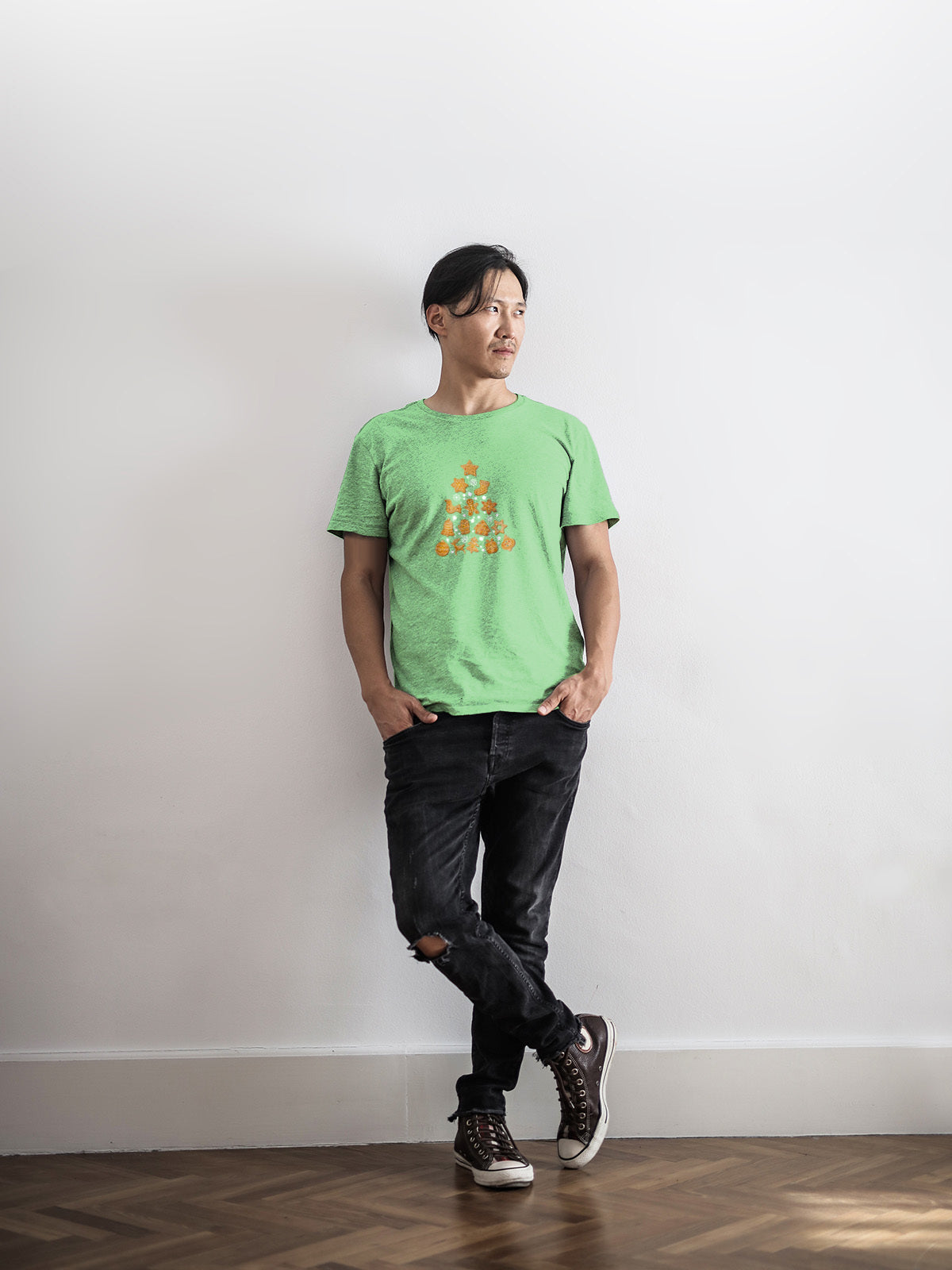 Gingerbread Cookie Christmas Tree Tee — Festive Iced Cookie Graphic Unisex Holiday Shirt | LAHall Artworks