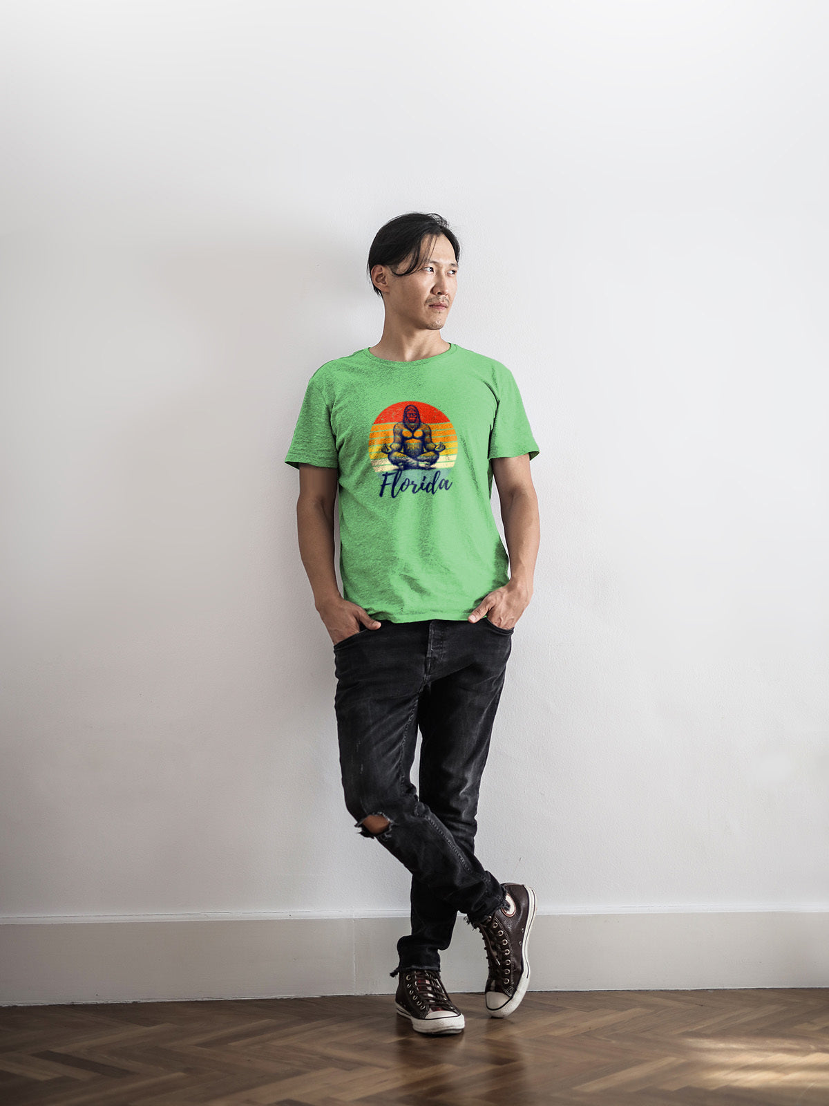 Florida Bigfoot Meditation Unisex Tee | Sunset Circle Sasquatch Graphic Shirt