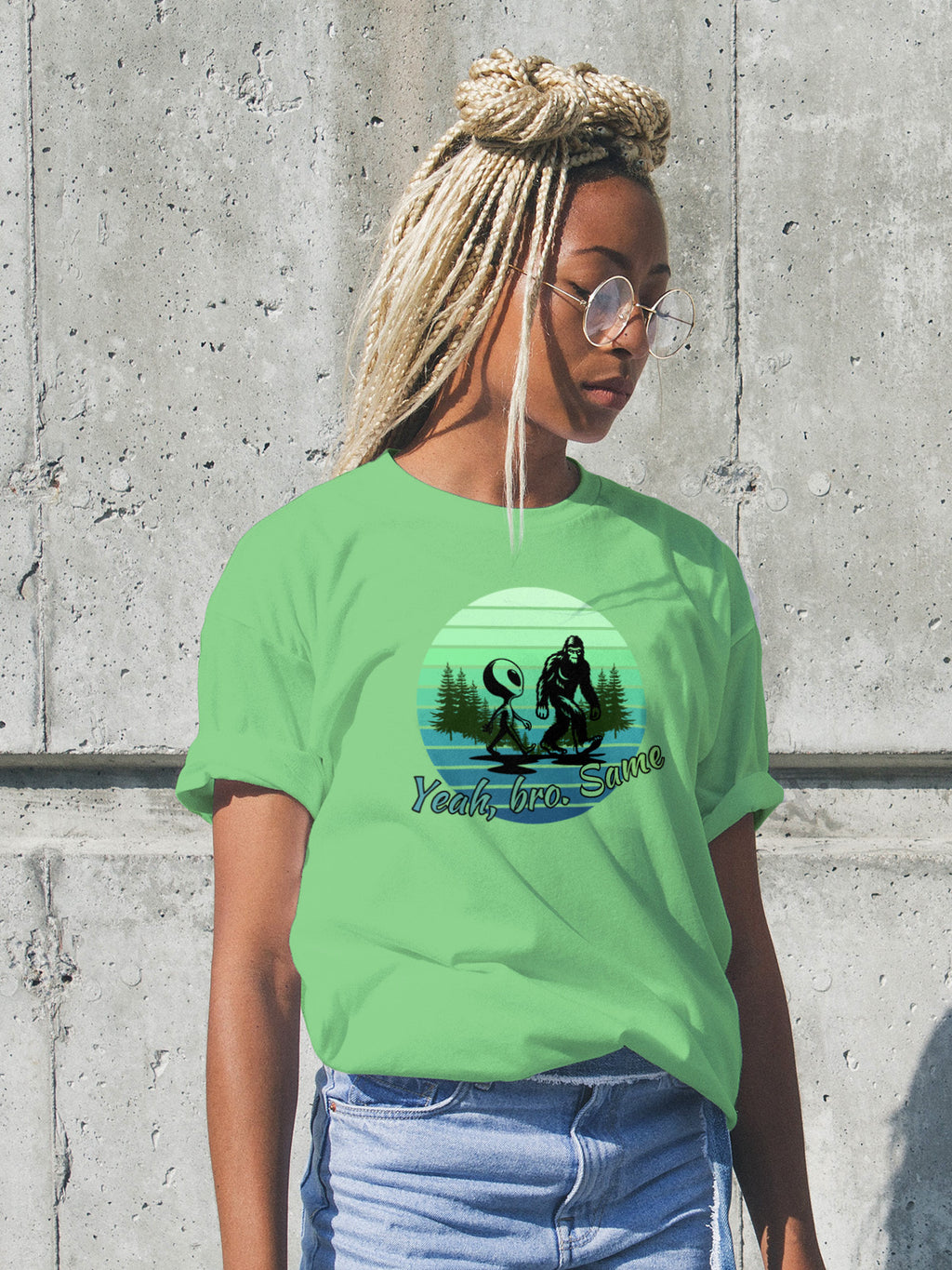 "Yeah Same Bro" Bigfoot and Alien Tote | LAHall Artworks Funny Cryptid T-Shirt