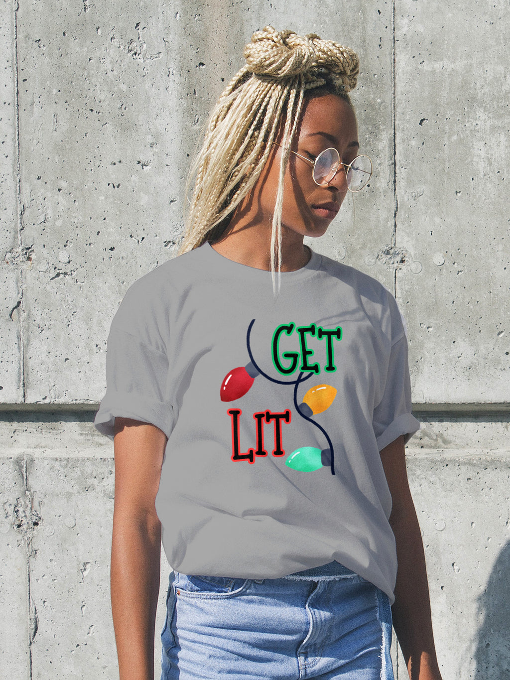 Get Lit Holiday T-Shirt – Funny Christmas Lights Unisex Tee | Festive Graphic Shirt in Black, White, or Grey