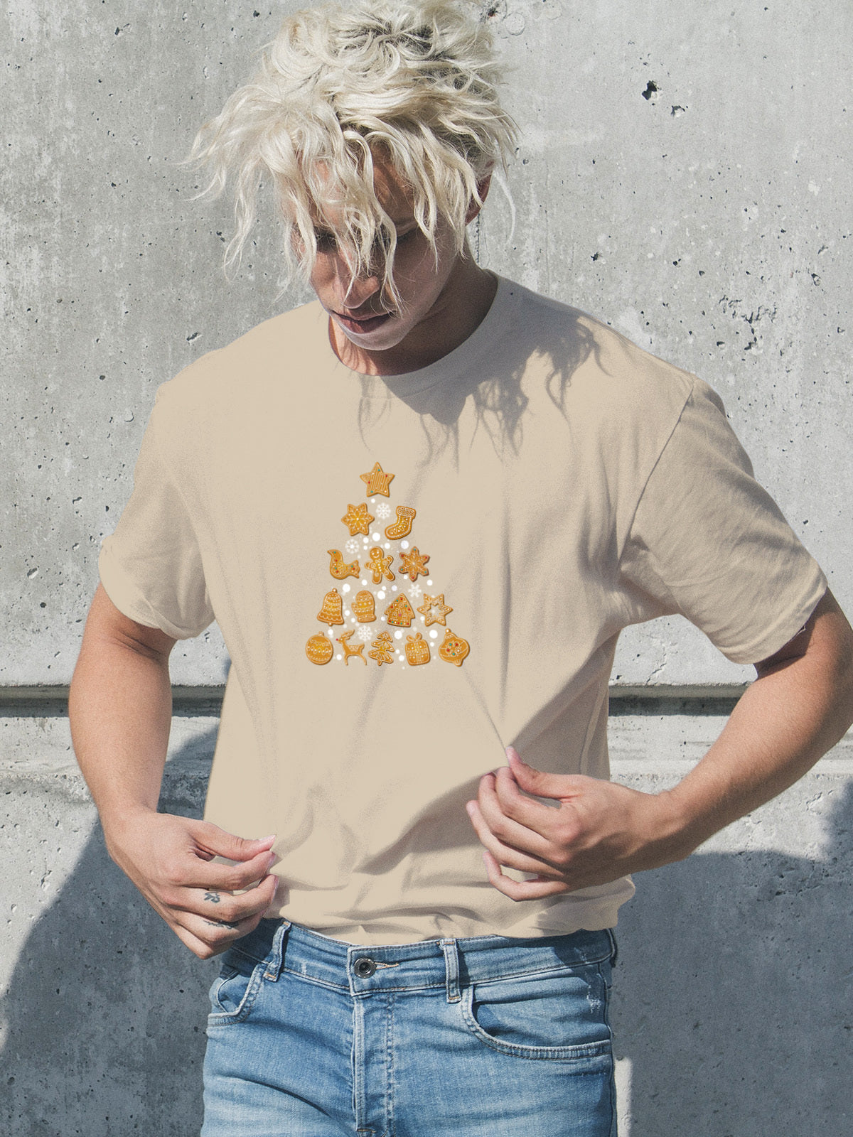 Gingerbread Cookie Christmas Tree Tee — Festive Iced Cookie Graphic Unisex Holiday Shirt | LAHall Artworks