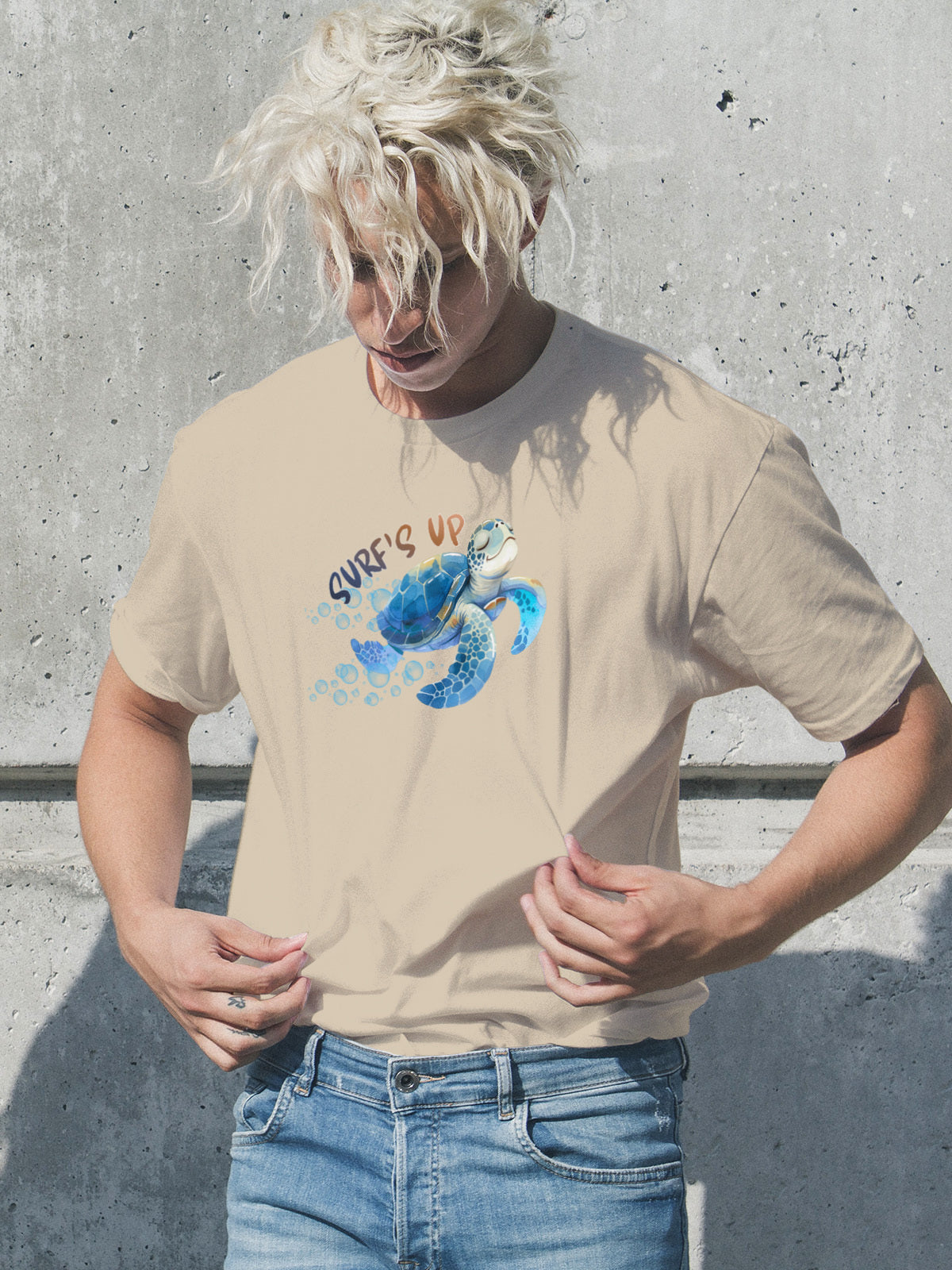 "Surf’s Up" Cartoon Sea Turtle Graphic Tee | Cute Ocean Surf Shirt | Coastal Beach Vibes T-Shirt | LAHall Artworks
