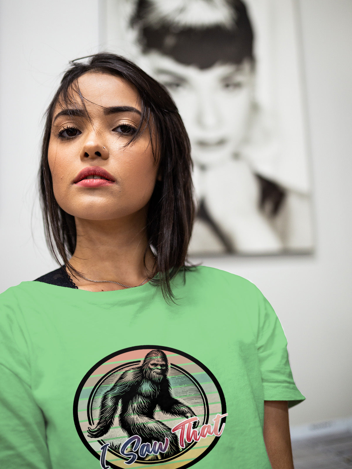 Bigfoot I Saw That Graphic Tee | Circular Bigfoot Design | LAHall Artworks Cryptid T-Shirt