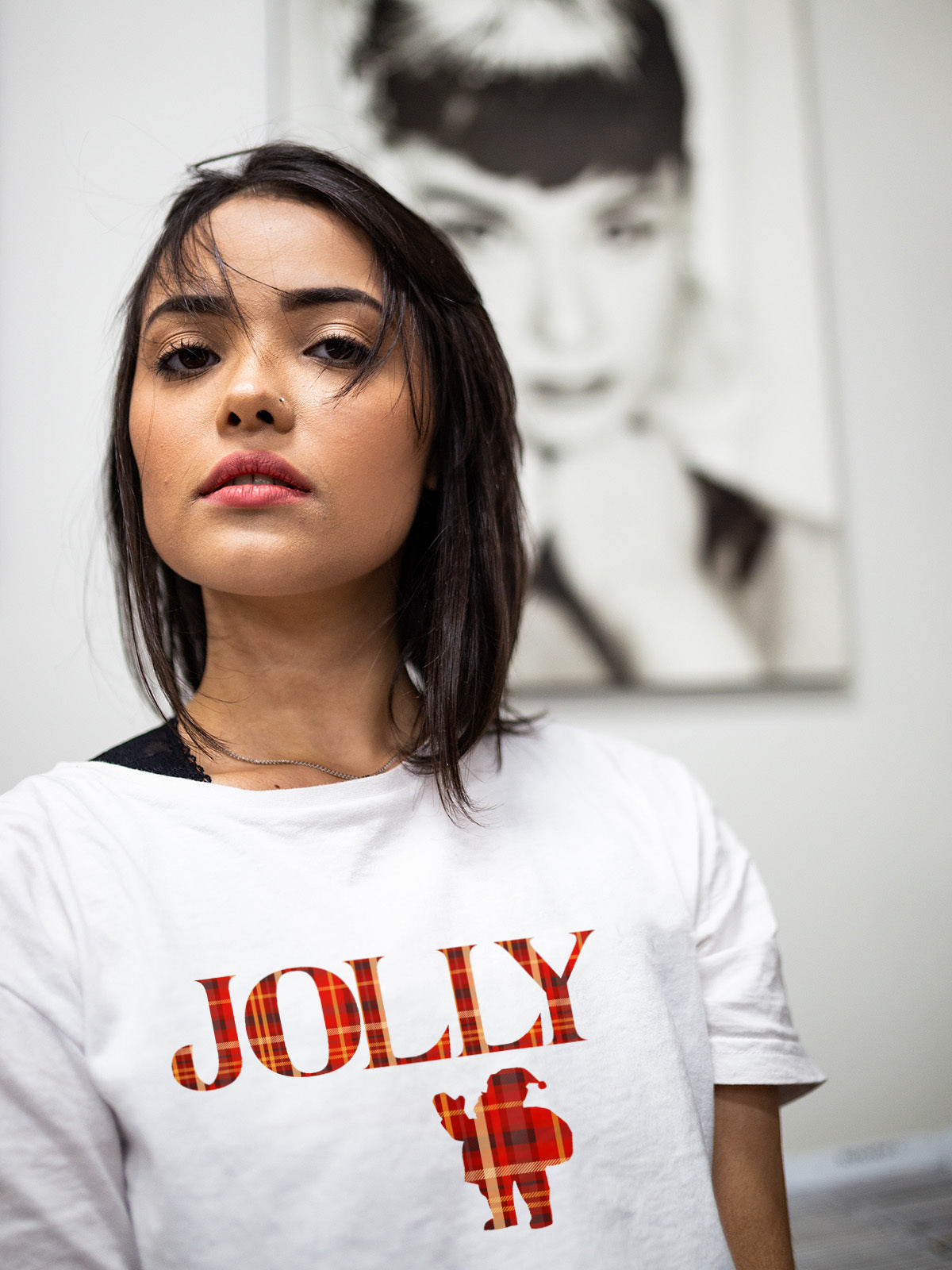 Jolly Santa Silhouette Christmas Tee — Festive Unisex Holiday T-Shirt in White, Grey, Black & Green | LAHall Artworks