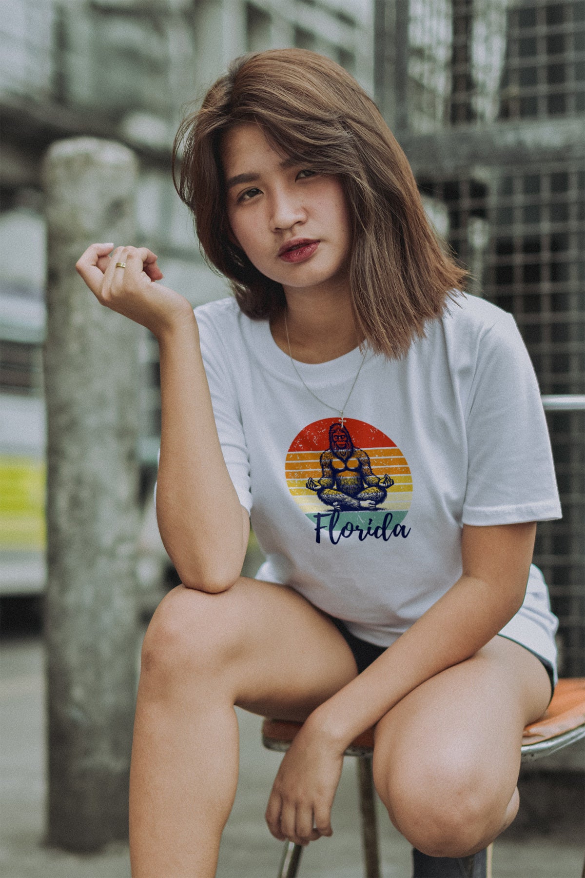 Florida Bigfoot Meditation Unisex Tee | Sunset Circle Sasquatch Graphic Shirt