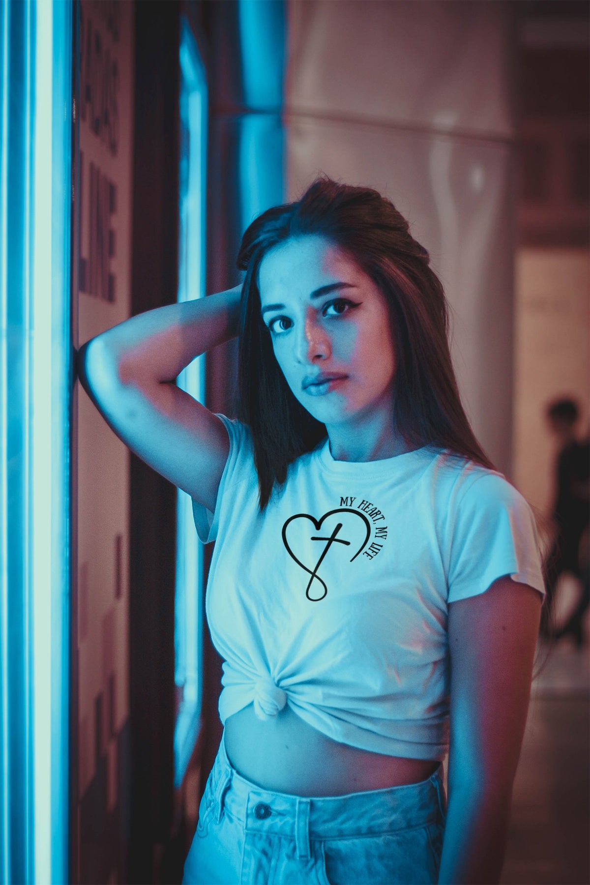 "My Heart My Life" Unisex Graphic Tee | Heart and Cross Line Art Inspirational Shirt