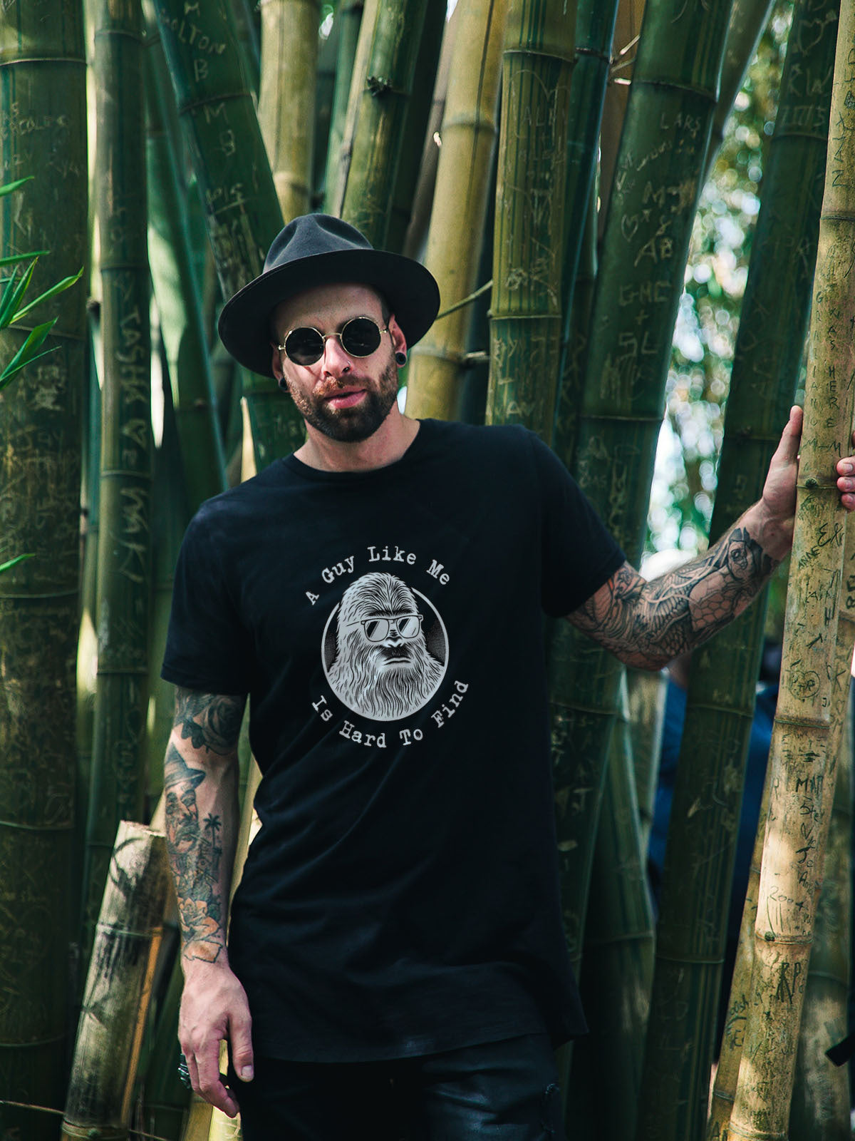 "A Guy Like Me Is Hard To Find" Bigfoot in Sunglasses Tee  | LAHall Artworks Graphic T-Shirt