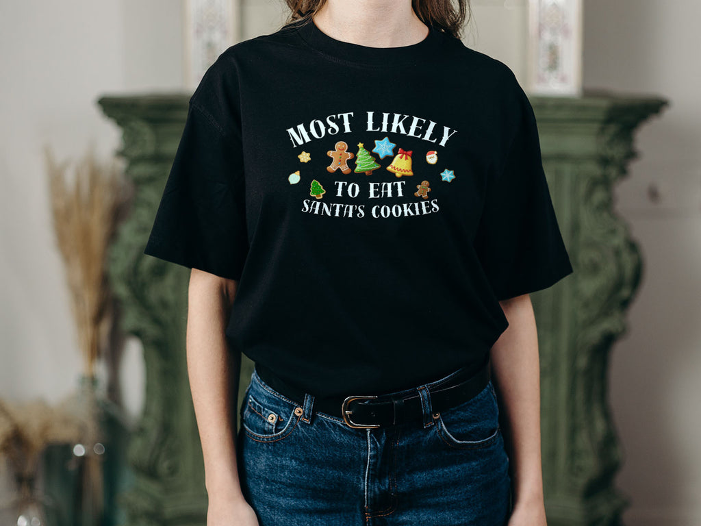 Most Likely to Eat Santa’s Cookies Christmas Tee — Fun Unisex Holiday T-Shirt with Cute Cookie Graphics | LAHall Artworks