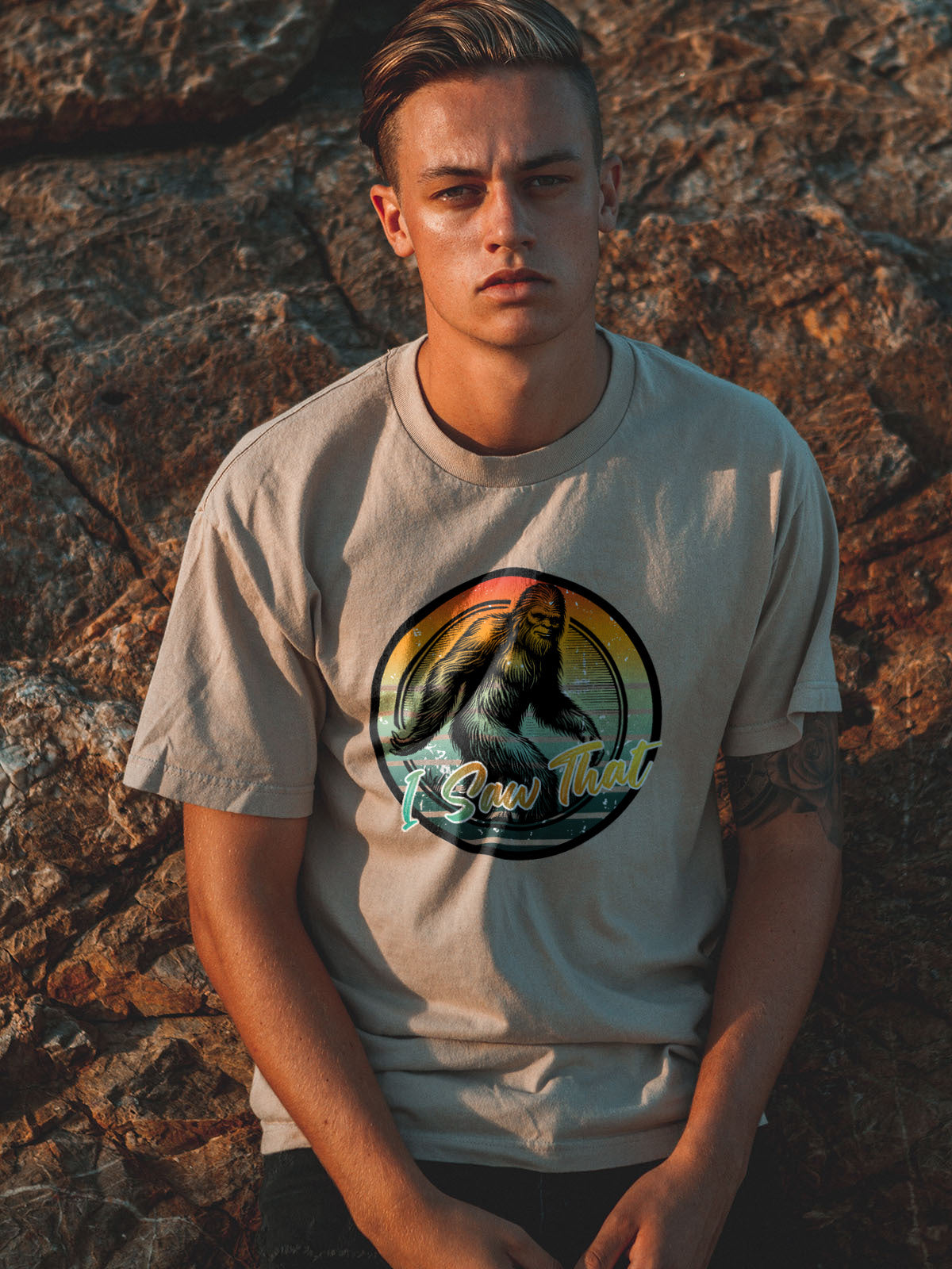 Bigfoot I Saw That Graphic Tee | Circular Bigfoot Design | LAHall Artworks Cryptid T-Shirt