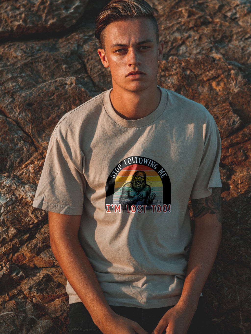 "Stop Following Me I’m Lost Too" Bigfoot Graphic Tee | LAHall Artworks Cryptid T-Shirt