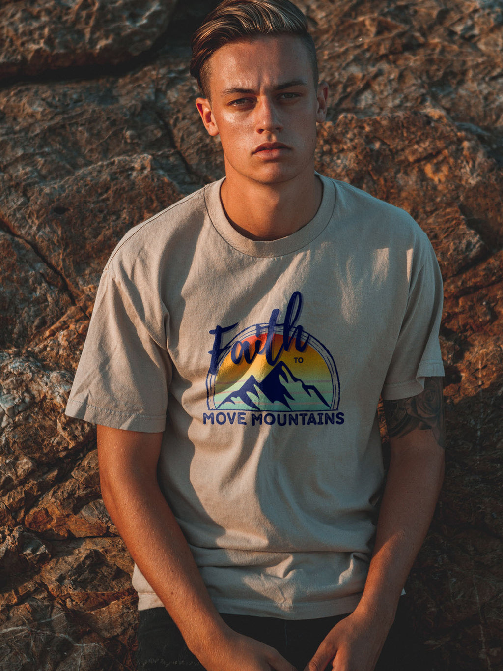 "Faith to Move Mountains" Unisex Graphic Tee | Mountain Sunset Circle Design Shirt
