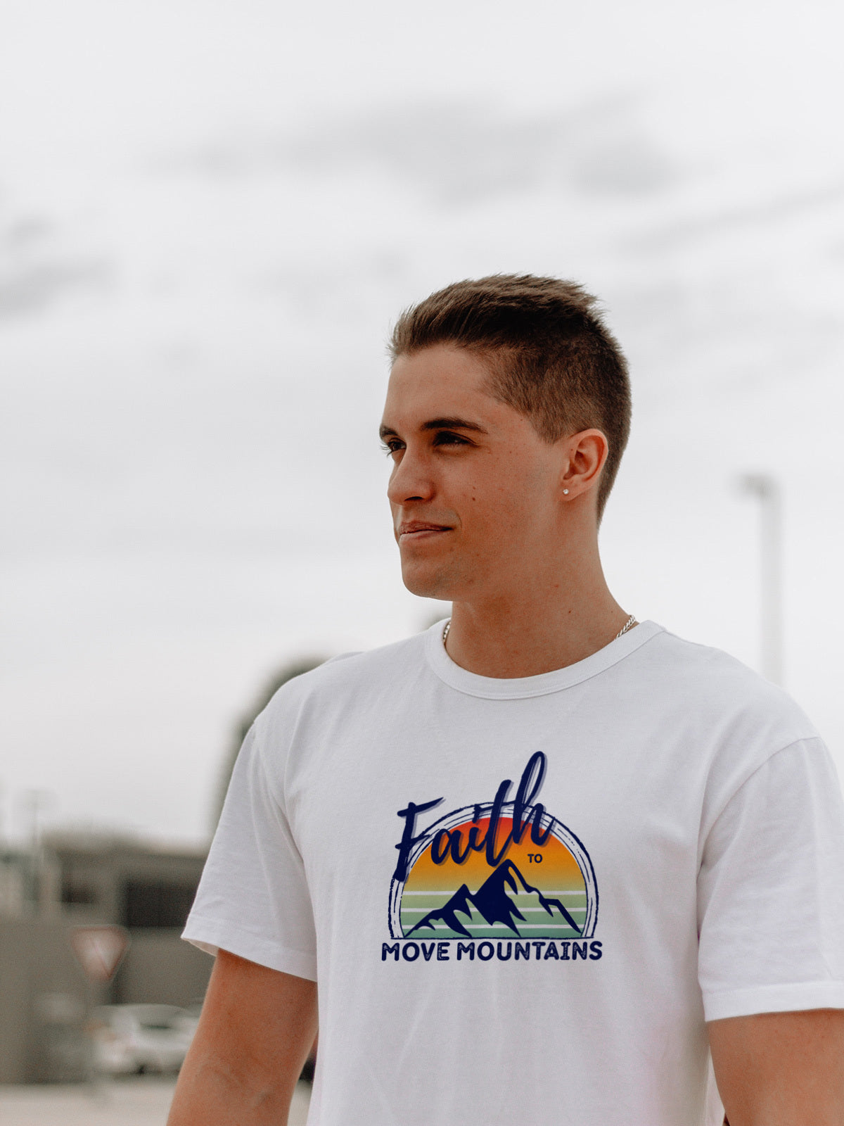 "Faith to Move Mountains" Unisex Graphic Tee | Mountain Sunset Circle Design Shirt
