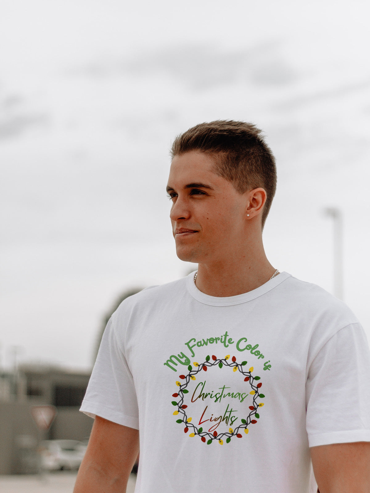 My Favorite Color Is Christmas Lights T-Shirt – Festive Holiday Unisex Tee | Colorful Christmas Lights Graphic Shirt in White