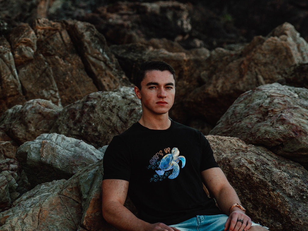 "Surf’s Up" Cartoon Sea Turtle Graphic Tee | Cute Ocean Surf Shirt | Coastal Beach Vibes T-Shirt | LAHall Artworks