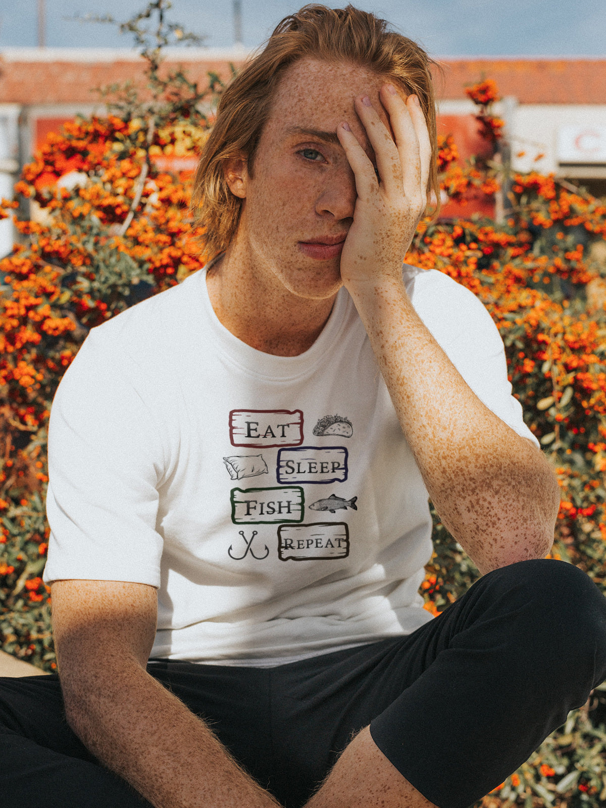 "Eat Sleep Fish Repeat" Vintage style Tee | LAHall Artworks Outdoor Fishing Shirt