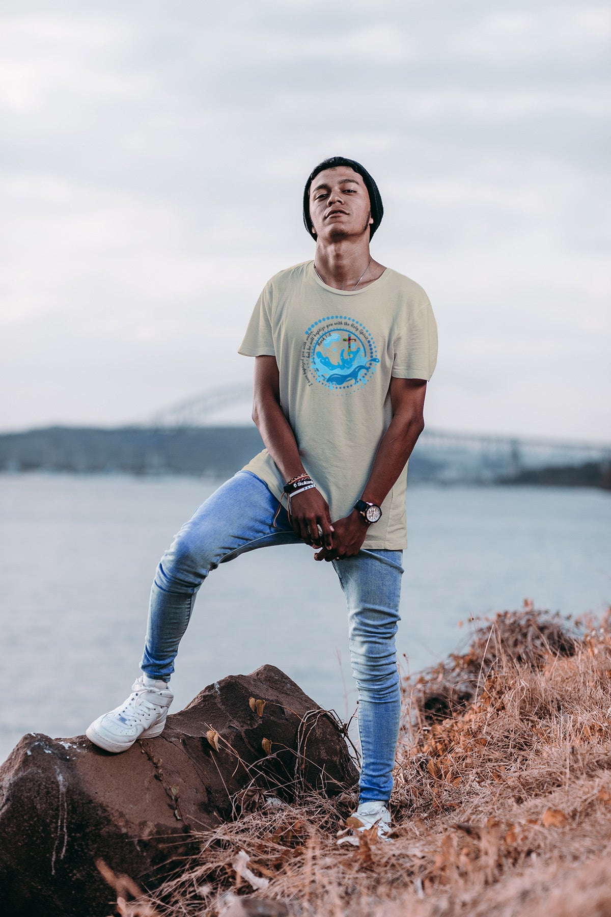 "Baptized in Water" Graphic Tee | Stained Glass Cross Scripture Shirt | Christian Faith T-Shirt | LAHall Artworks