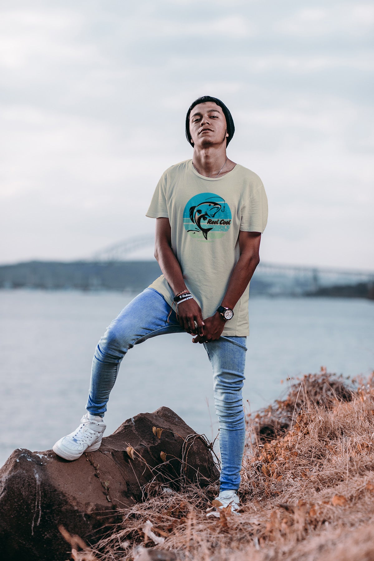 "Reel Cool" Fishing Graphic Tee | Retro Fish Jumping Design Shirt | Coastal Angler T-Shirt | LAHall Artworks
