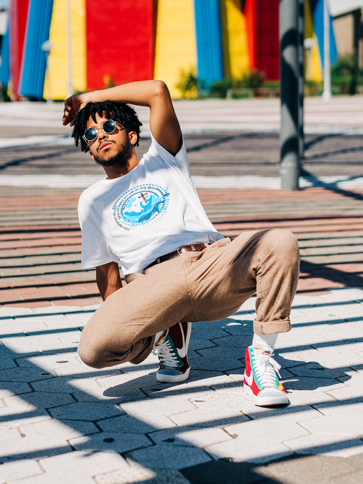 "Baptized in Water" Graphic Tee | Stained Glass Cross Scripture Shirt | Christian Faith T-Shirt | LAHall Artworks