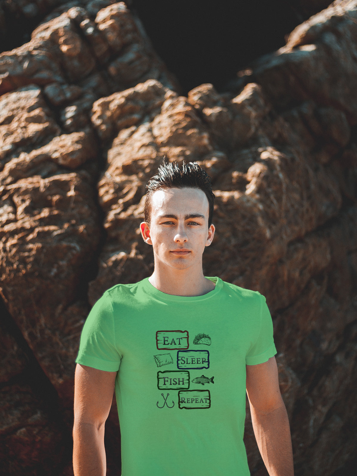 "Eat Sleep Fish Repeat" Vintage style Tee | LAHall Artworks Outdoor Fishing Shirt