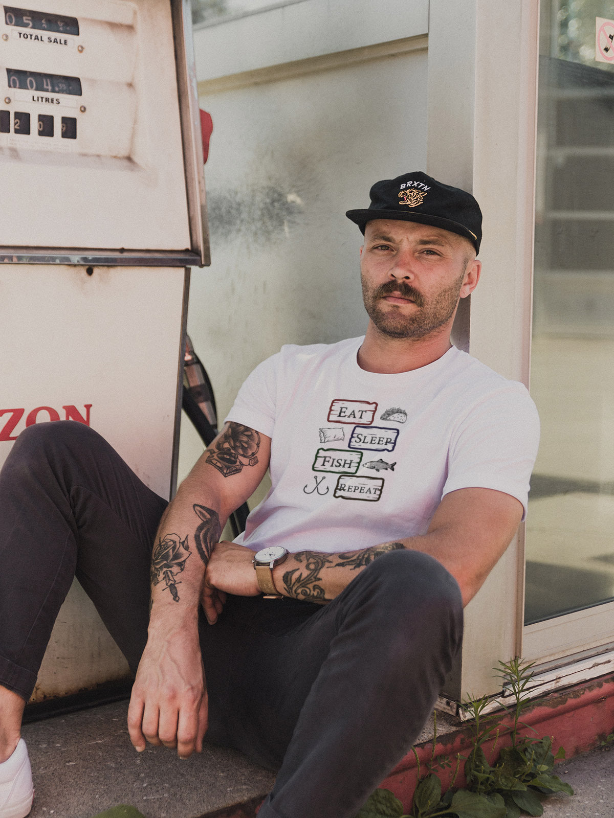 "Eat Sleep Fish Repeat" Vintage style Tee | LAHall Artworks Outdoor Fishing Shirt