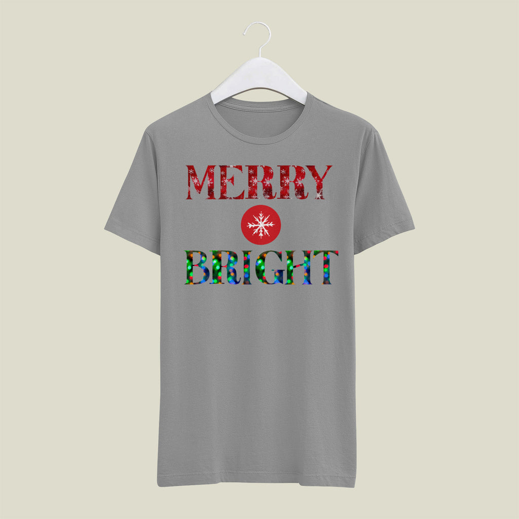 "Merry and Bright" Christmas Tee — :LAHall Artworks Snowflake & Christmas Light Graphic Unisex Holiday Shirt in White, Black, Grey & Green | LAHall Artworks