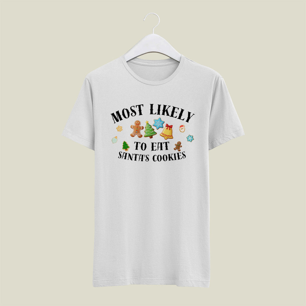 Most Likely to Eat Santa’s Cookies Christmas Tee — Fun Unisex Holiday T-Shirt with Cute Cookie Graphics | LAHall Artworks