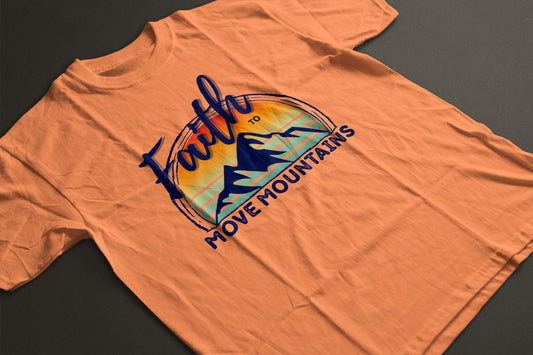Faith to Move Mountains Unisex Graphic Tee | Mountain Sunset Circle Design Shirt