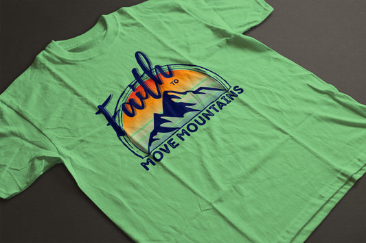 "Faith to Move Mountains" Unisex Graphic Tee | Mountain Sunset Circle Design Shirt