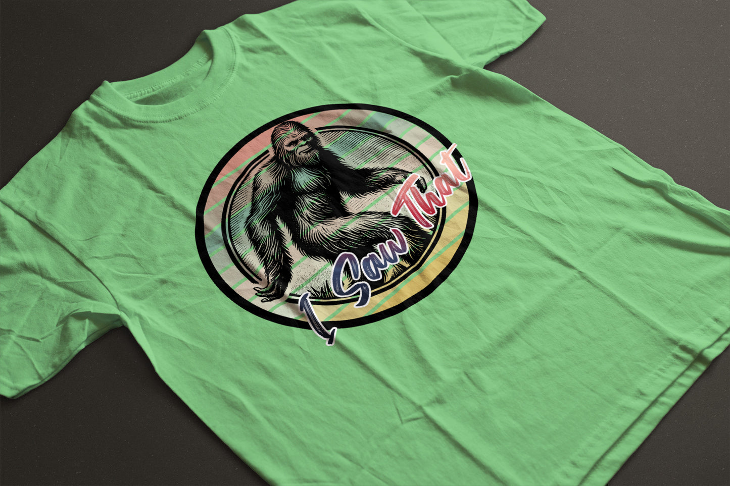 Bigfoot I Saw That Graphic Tee | Circular Bigfoot Design | LAHall Artworks Cryptid T-Shirt