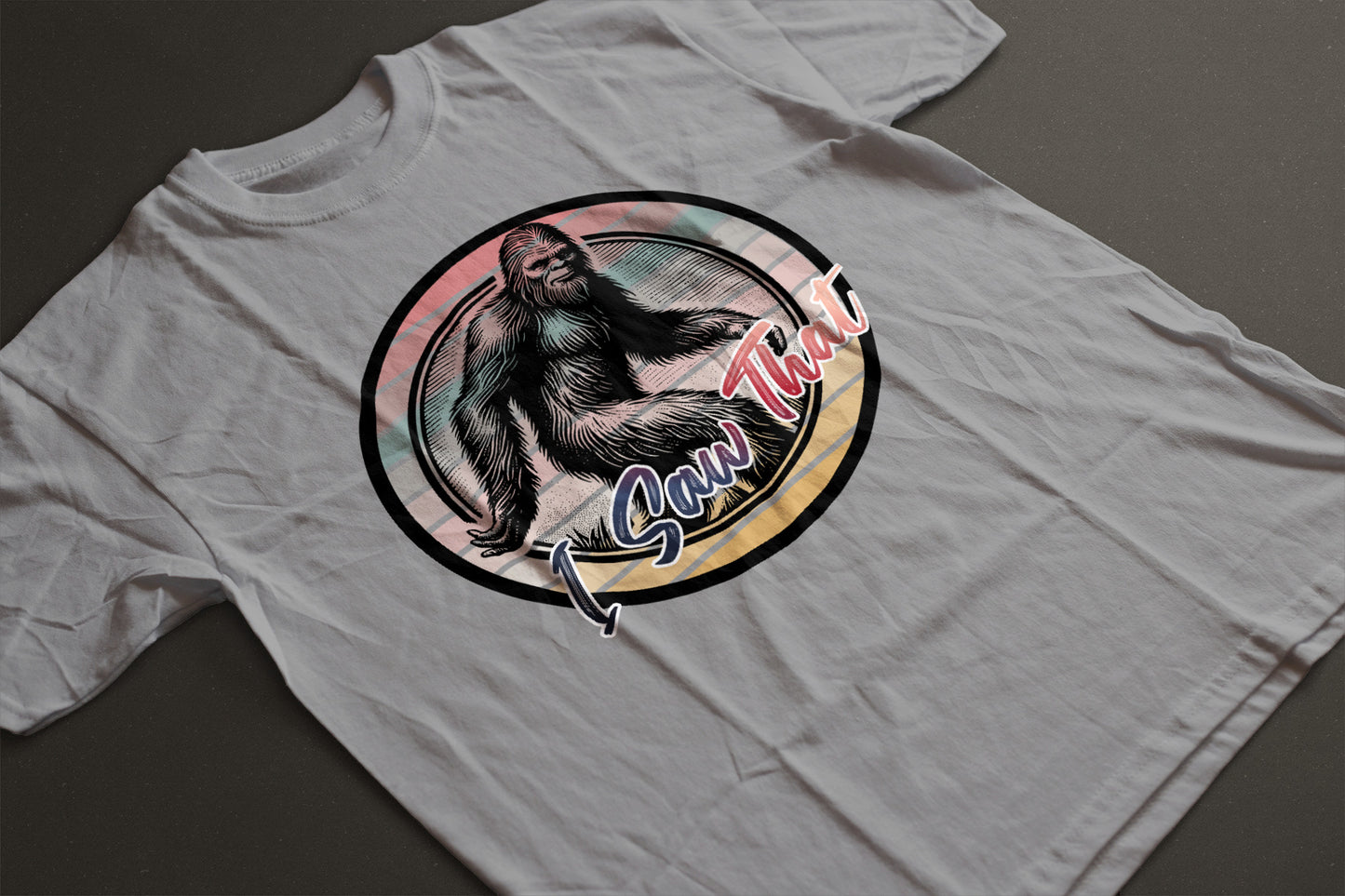 Bigfoot I Saw That Graphic Tee | Circular Bigfoot Design | LAHall Artworks Cryptid T-Shirt
