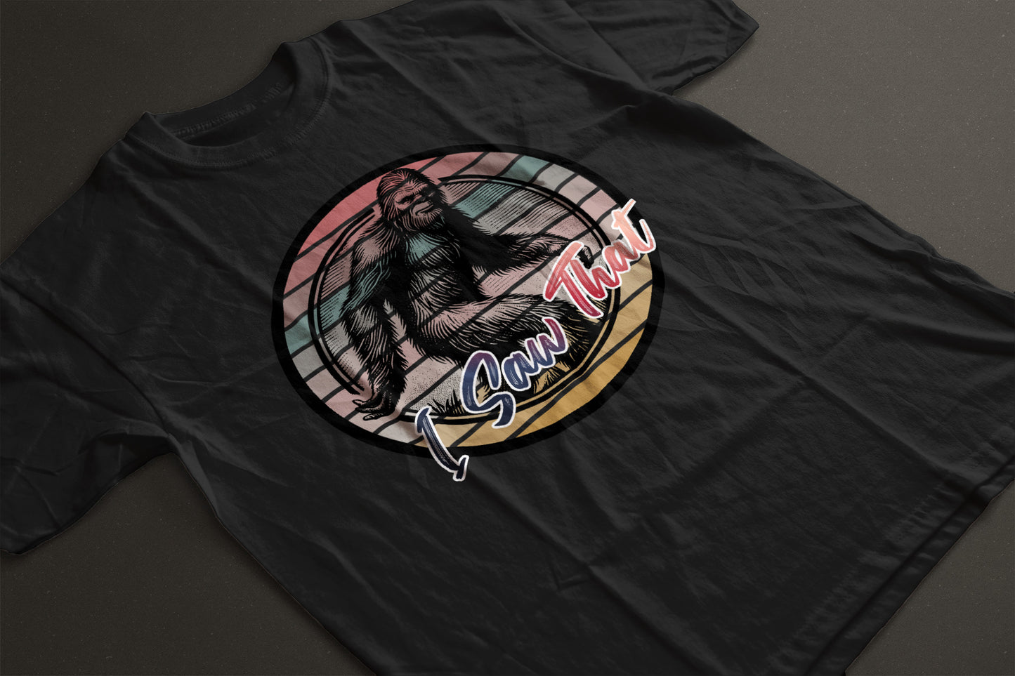 Bigfoot I Saw That Graphic Tee | Circular Bigfoot Design | LAHall Artworks Cryptid T-Shirt