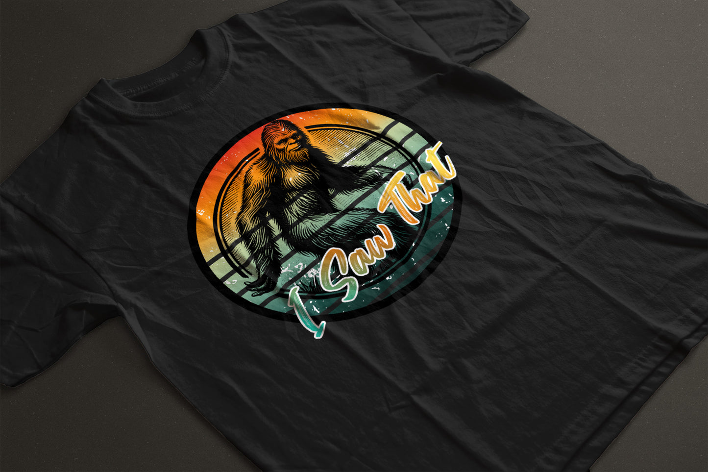 Bigfoot I Saw That Graphic Tee | Circular Bigfoot Design | LAHall Artworks Cryptid T-Shirt