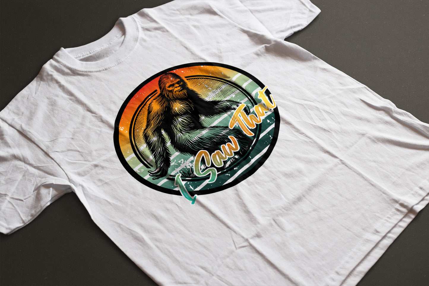 Bigfoot I Saw That Graphic Tee | Circular Bigfoot Design | LAHall Artworks Cryptid T-Shirt