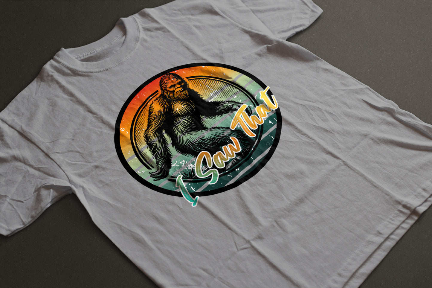 Bigfoot I Saw That Graphic Tee | Circular Bigfoot Design | LAHall Artworks Cryptid T-Shirt