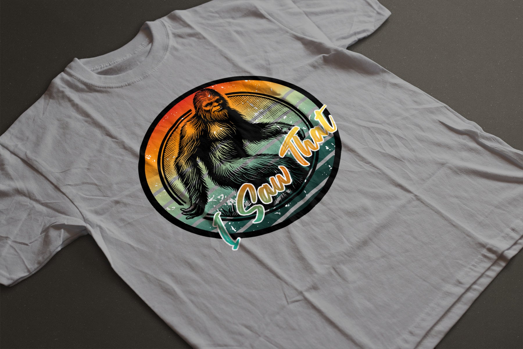 "I Saw That" Bigfoot Graphic Tee | Circular Bigfoot Design | LAHall Artworks Cryptid T-Shirt