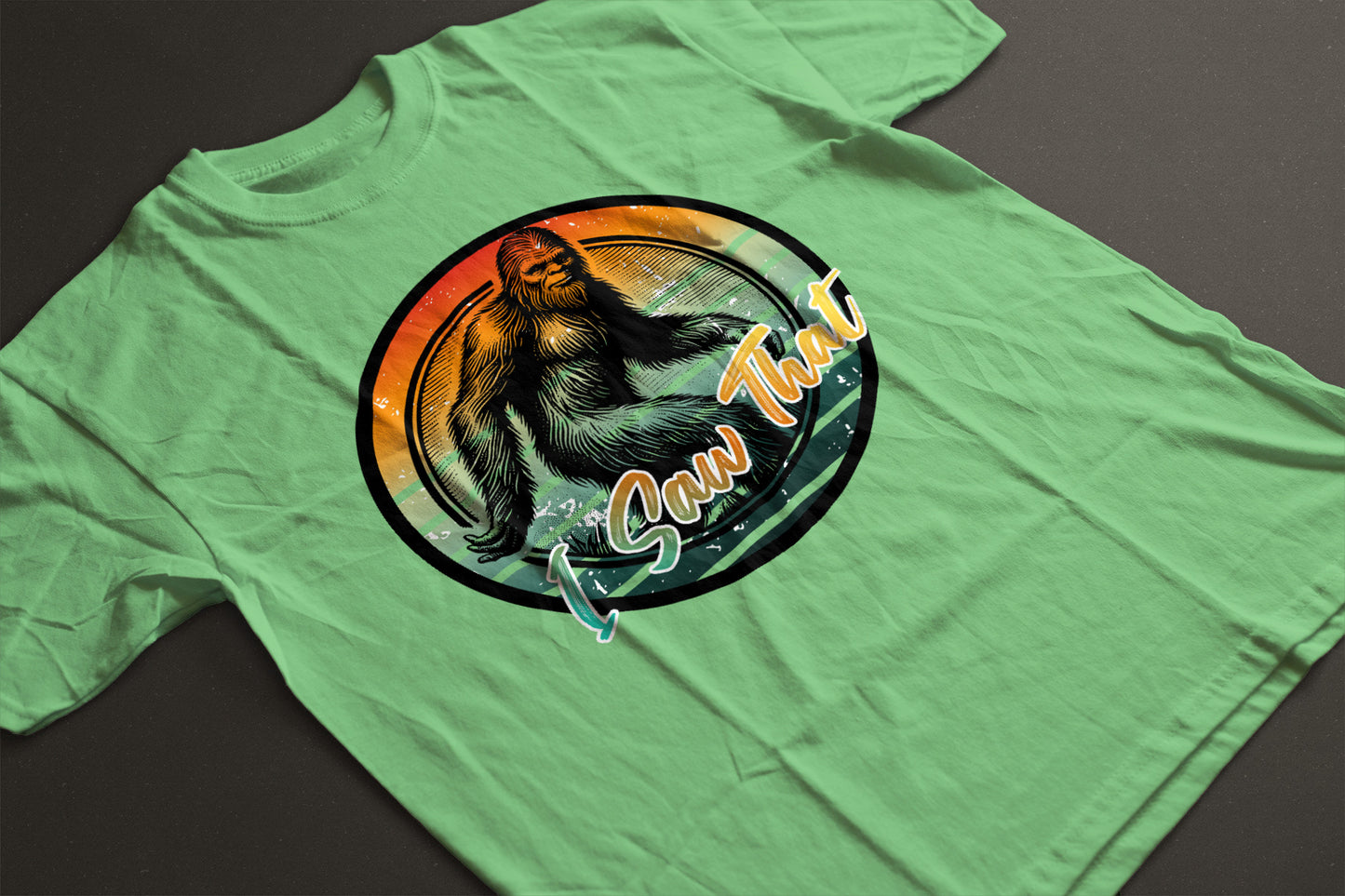 Bigfoot I Saw That Graphic Tee | Circular Bigfoot Design | LAHall Artworks Cryptid T-Shirt