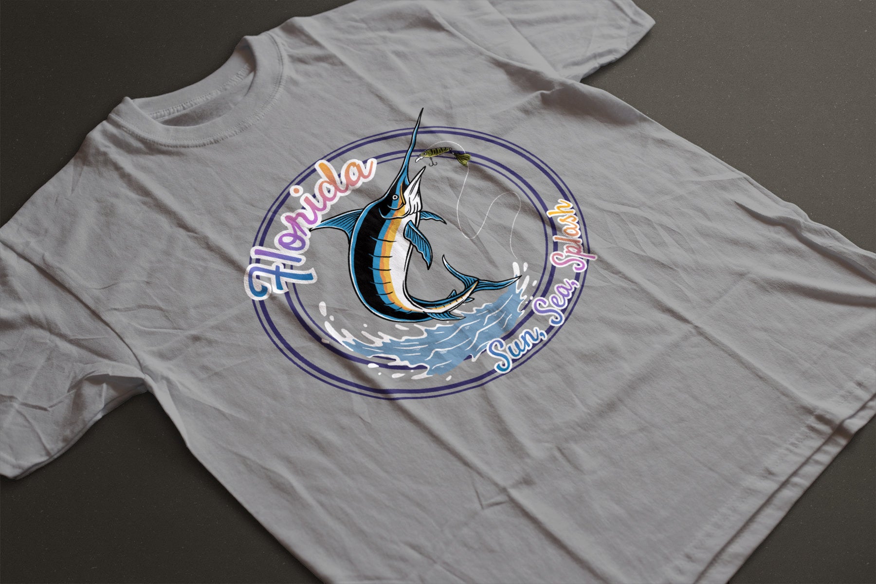 "Sun Sea Splash" Shirt - Florida Marlin Fishing Graphic Tee | Coastal Fishing T-Shirt | Retro Florida Vacation Tee | LAHall Artworks