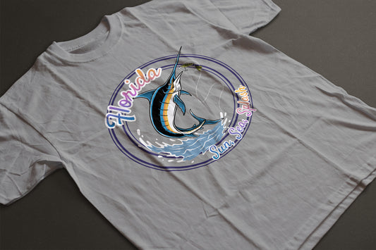 "Sun Sea Splash" Shirt - Florida Marlin Fishing Graphic Tee | Coastal Fishing T-Shirt | Retro Florida Vacation Tee | LAHall Artworks