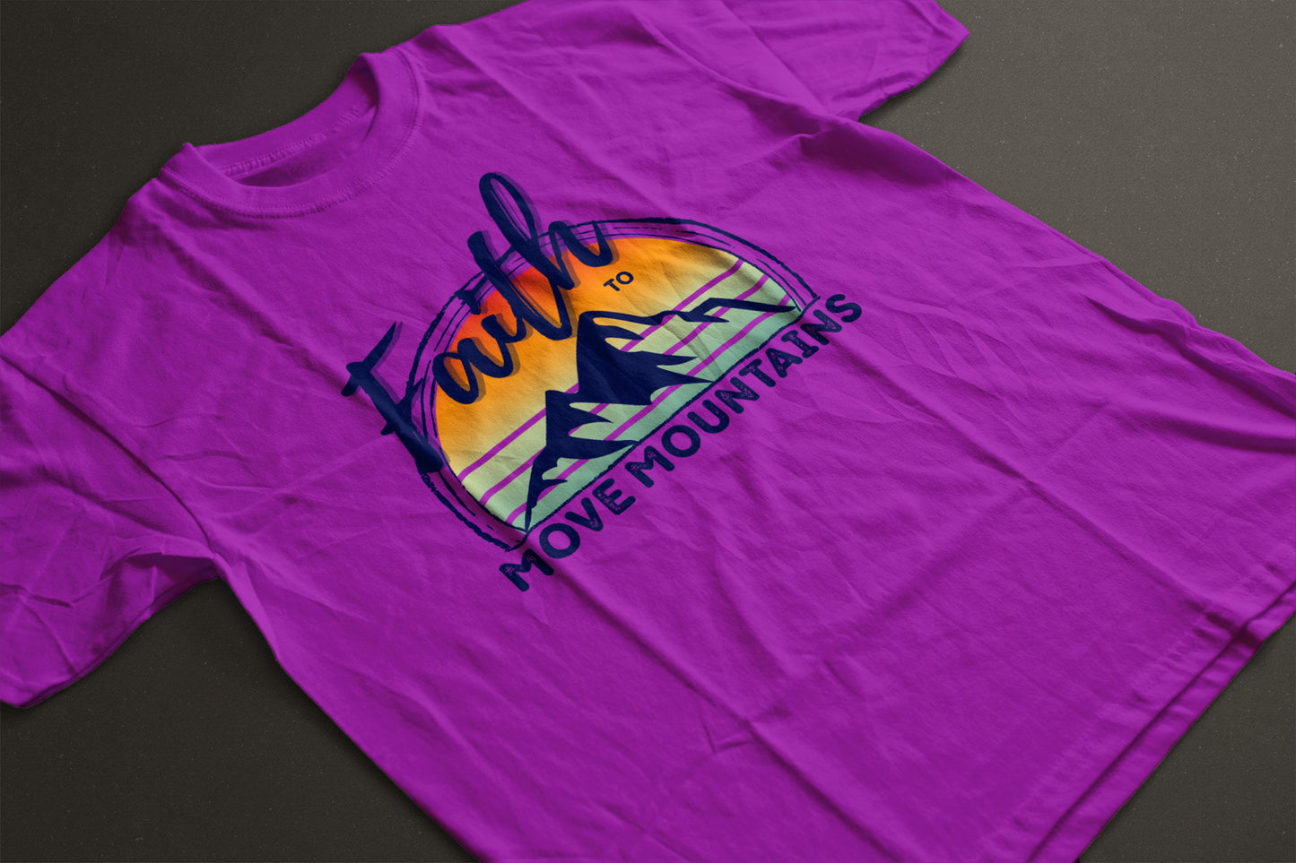"Faith to Move Mountains" Unisex Graphic Tee | Mountain Sunset Circle Design Shirt