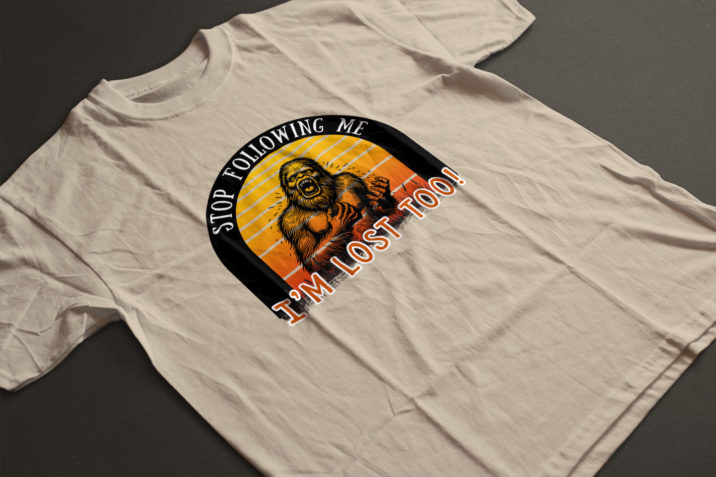 Bigfoot Stop Following Me I’m Lost Too Graphic Tee | LAHall Artworks Cryptid T-Shirt